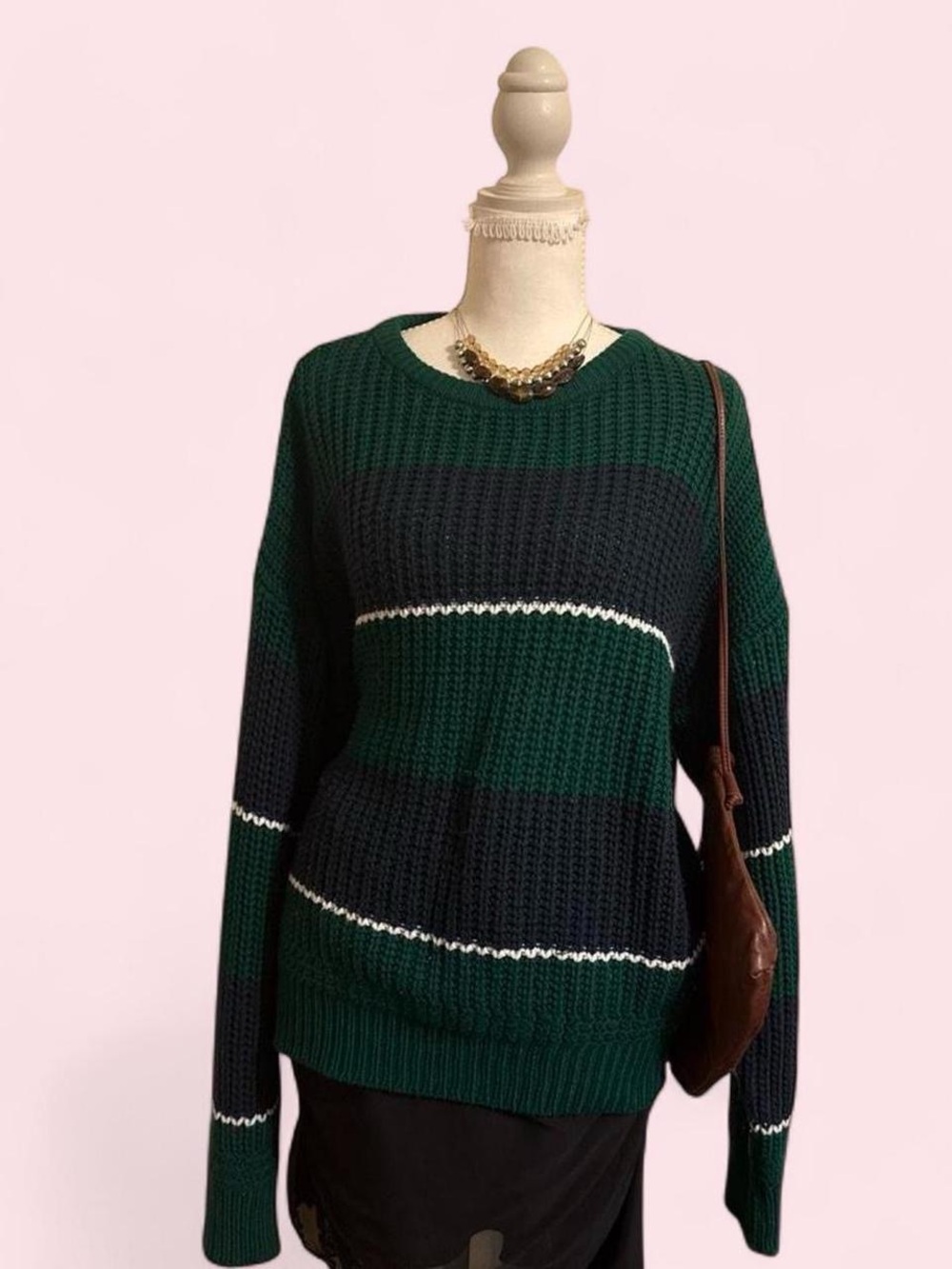 Green & Navy Acrylic Knit Sweater